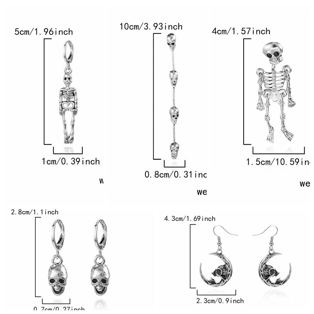 Skeleton Halloween Earrings Moon Skull Dangle Earrings Exaggerated Ghost Ear Studs  Unisex