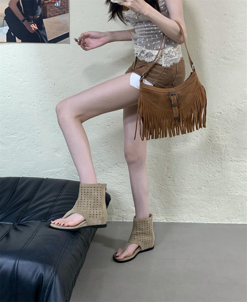 British Style Versatile Maillard Boots 2025 Summer New Popular Hollow Breathable Flat Bottom Hole Cool Boots Short Boots