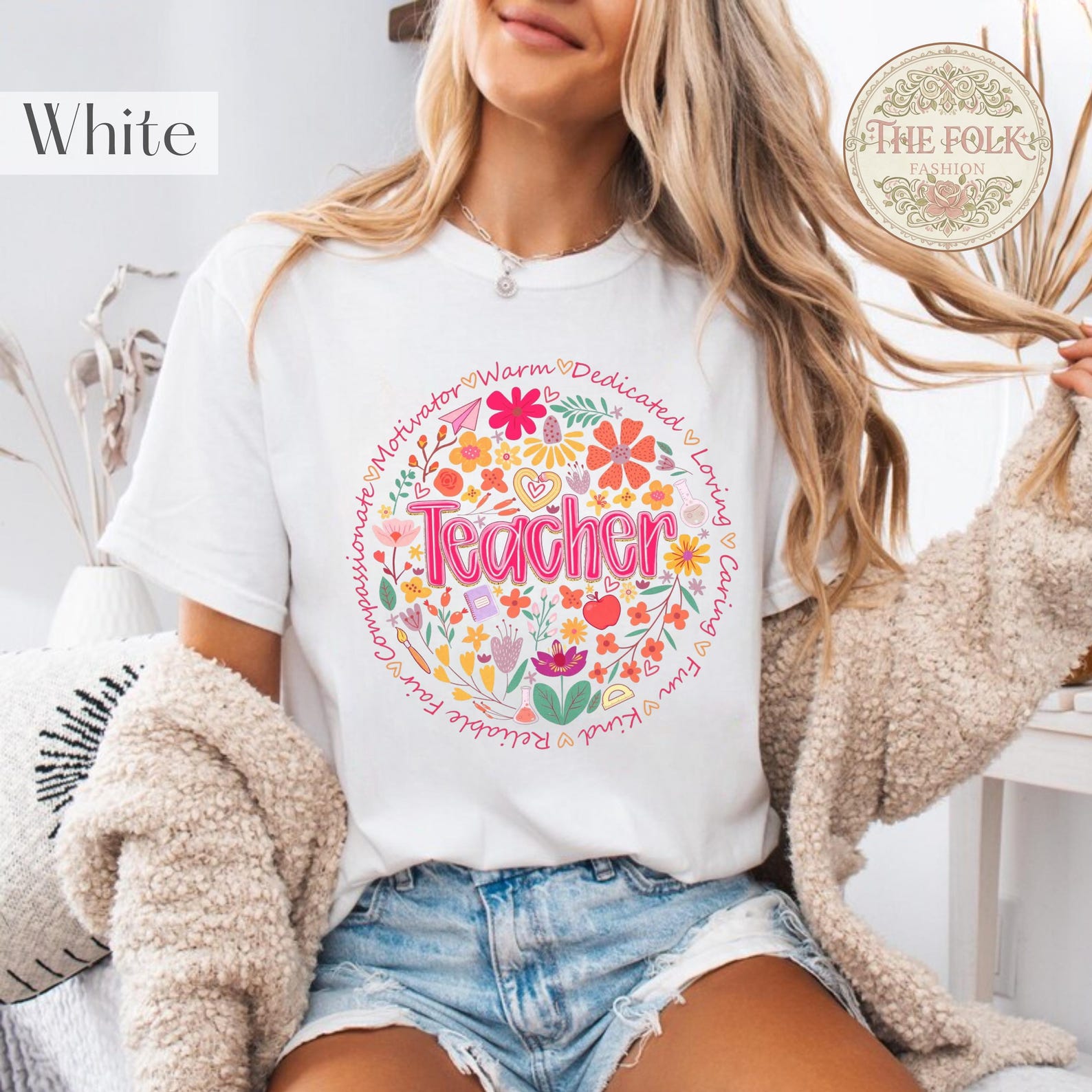 Teacher Floral Shirt, Retro Teacher Appreciation Gift, Boho Wildflower Teacher Tee, Back to School Shirt, Elementary Teacher Gift,School Tee 4XL