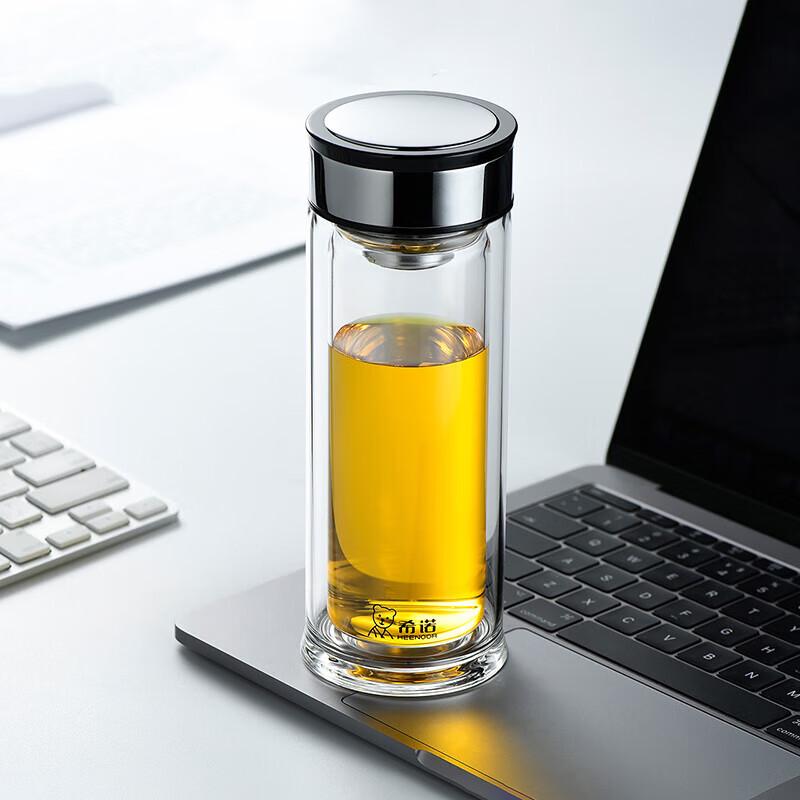 Heenoor 360ml Double-Layer Glass Tea Infuser Travel Mug