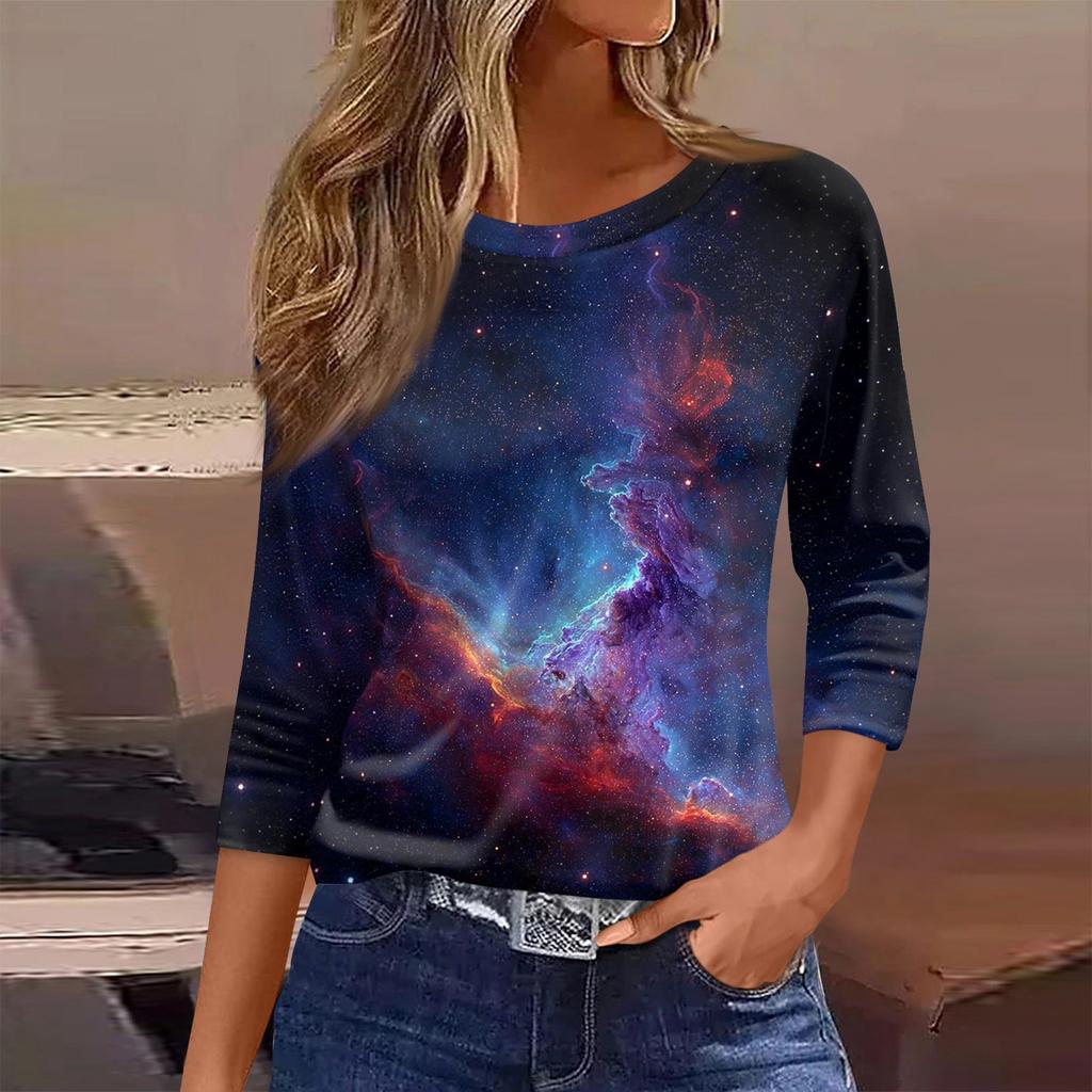 Damen T-Shirt Print 3/4 Ärmel Alltagsmode Wochenende Basic Rundhals Normales Oberteil