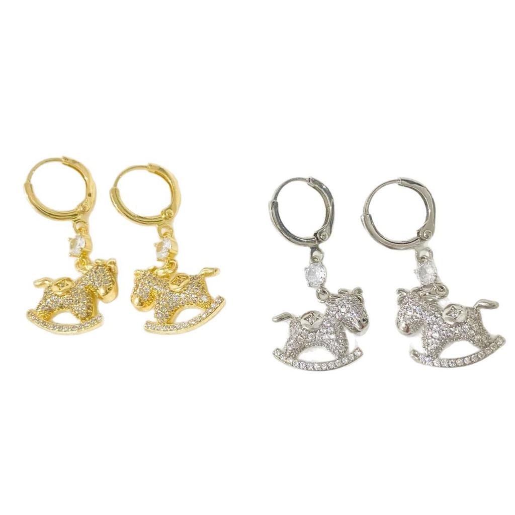 Exquisite French Zircon Micro-Pavé Horse Pendant Earrings: Elegant Women's Light Luxury, Fashionable Design