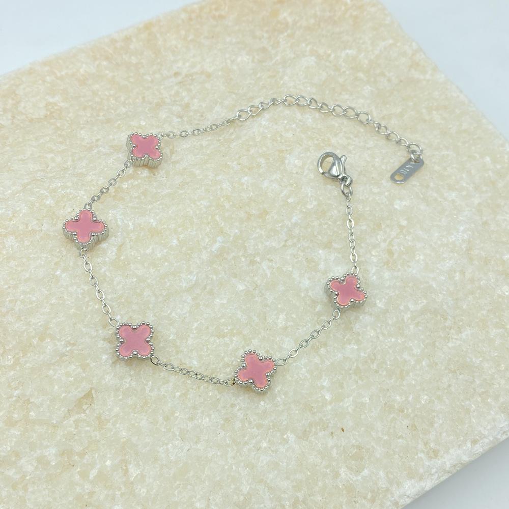 9MM Four-Leaf Clover Women's Bracelet Lucky Four-Leaf Clover Popular Influencer Style Fashionable Titanium Steel Non-Fading Bracelet