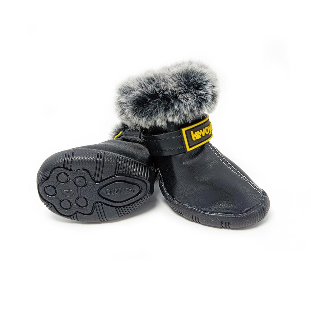 Winter Shoes for Dogs Luxury Fur-Lined Leather Dog Boots for Small Dogs Waterproof Warm Soft Durable Rubber Sole Pet Snow Boots