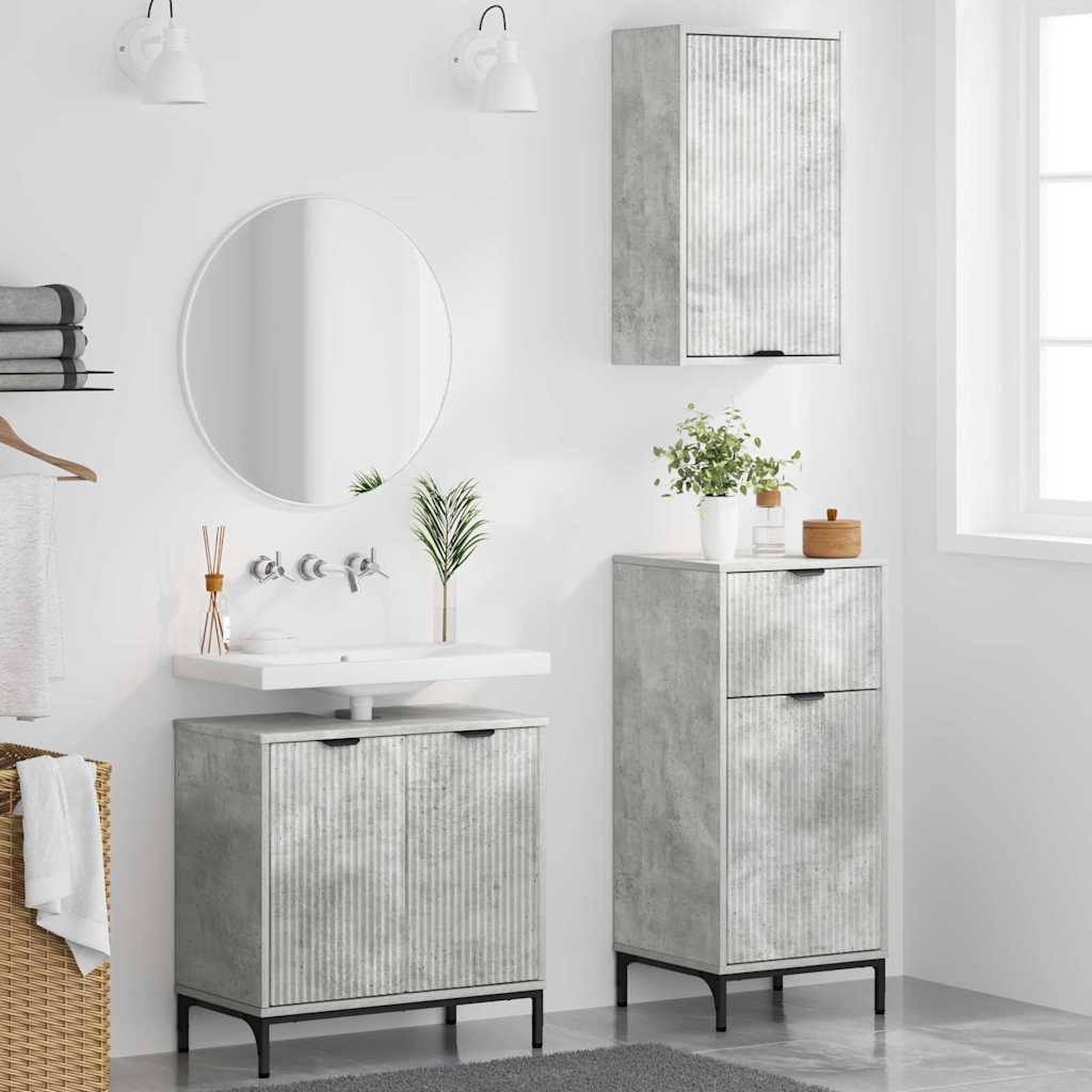 Bathroom Furniture Set with Shelf 3 Pcs Concrete Grey Particleboard