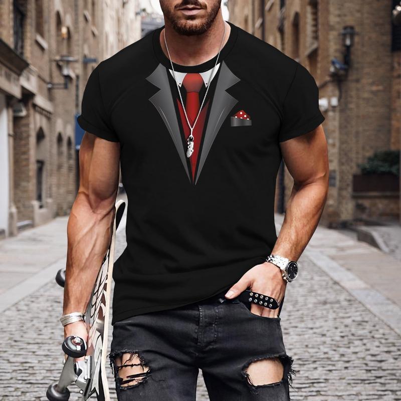 

Летние мужские футболки с круглым вырезом, поддельные, из двух частей, повседневные, свободного кроя, подходят для активного отдыха, универсальные, трендовые футболки M