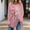 Women Long Sleeve Tunic Top Print Crew Neck Loose Fit Blouse With Pockets Casual Daily Wear Ladies Tops