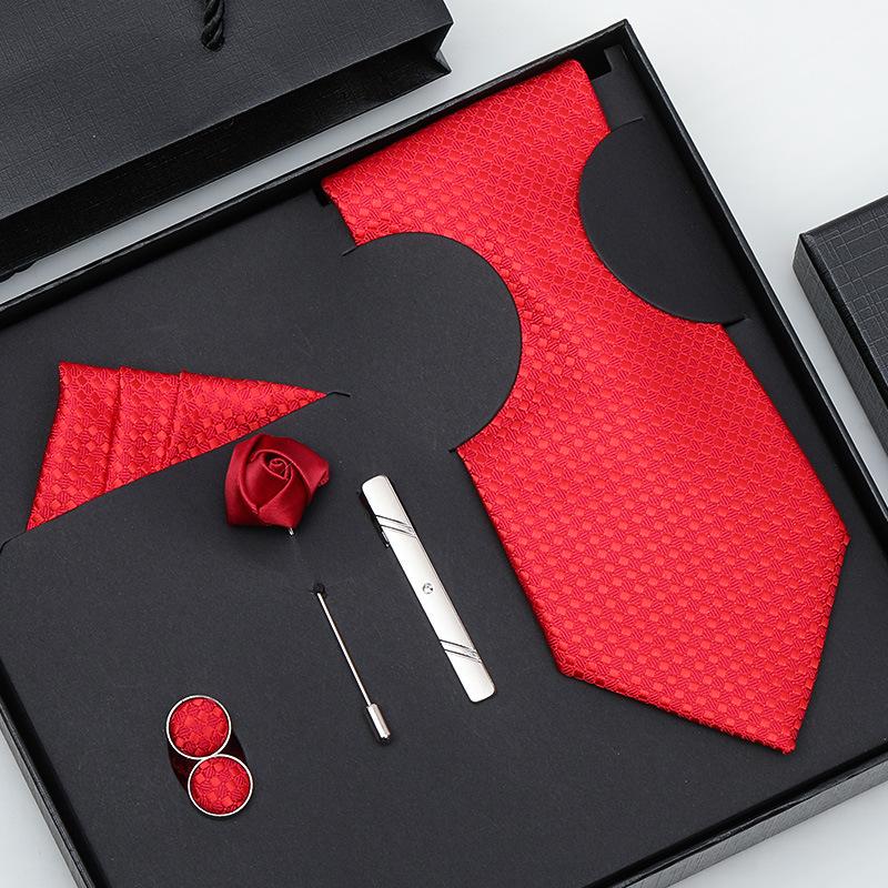 Tie Bow Tie Six-Piece Tie Men'S Dress Business Korean Edition Blue Black Red 8Cm Wedding Groom Tie