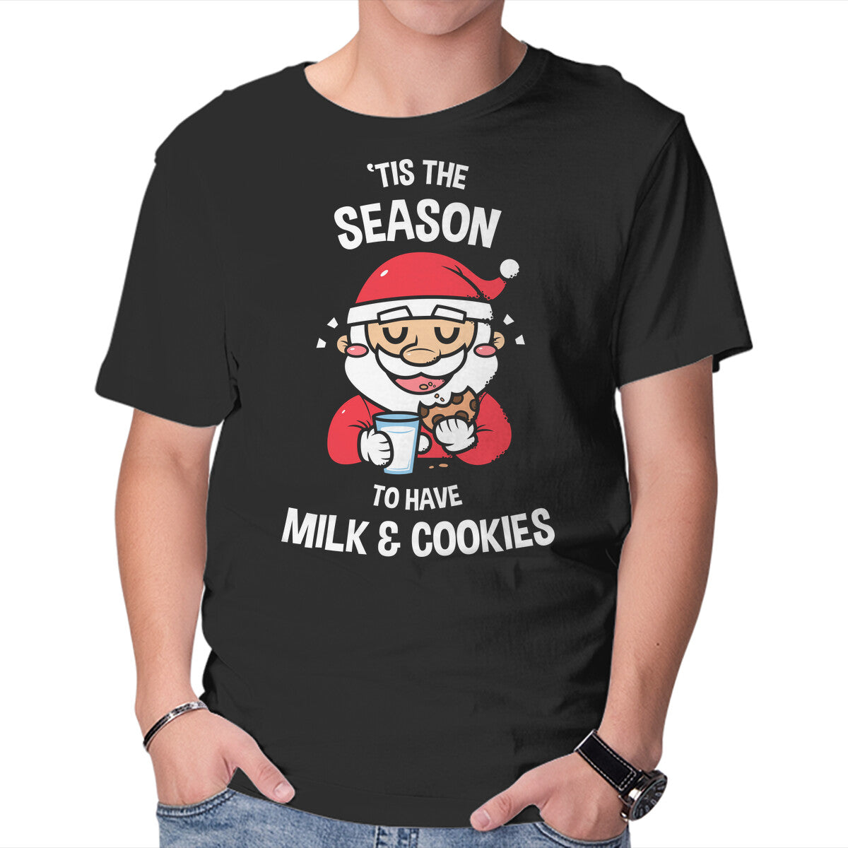 Unisex Crew Neck T-Shirt Tis The Season For Milk And Cookies Graphic Short Sleeve Casual Tee XXXXL