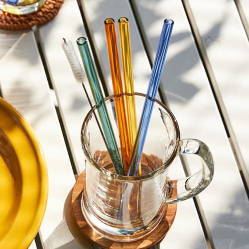 BetterJonny My Straw, 20cm Long Curved Glass Straw, Reusable, with Cleaning Brush, Perfect for Kids, Smoothies, Cocktails, and Hot Drinks