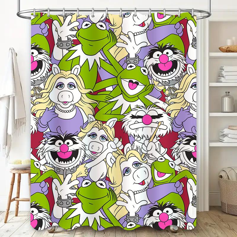 Duschvorhang mit Cartoon-Muster, Kinderzimmerdekoration, bunter Tierdruck, wasserdichter Badezimmervorhang.