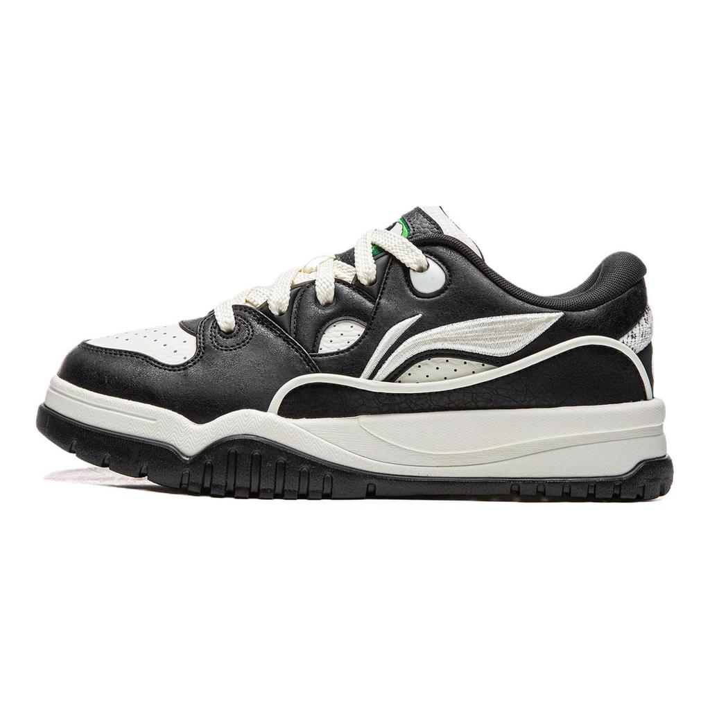 Li Ning Trendy Leap Slip Resistant Cushioning Abrasion Resistant Lightweight Low Top Skateboard Shoes Men's Black White AGCW011-2