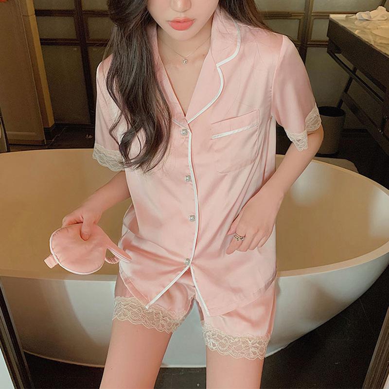 Ice Silk Pajamas Women'S Summer Suit Style High Value Short Sleeves Cool Loungewear