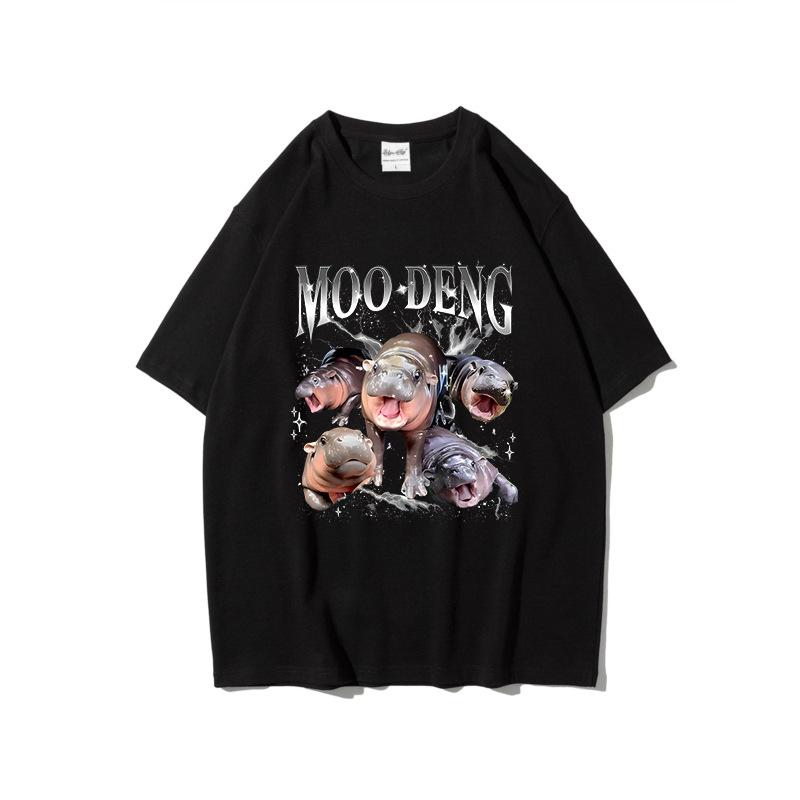 Summer Pure Cotton Short Sleeved Creative Trend Bouncing Pig Moo Deng Printed Round Neck Sports Shirt Casual Versatile T-Shirts Women’s