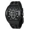 TSAR BOMBA Men's Quartz Watch Black Dial Tonneau Case Sapphire Crystal Silicone Strap 50M Water Resistant