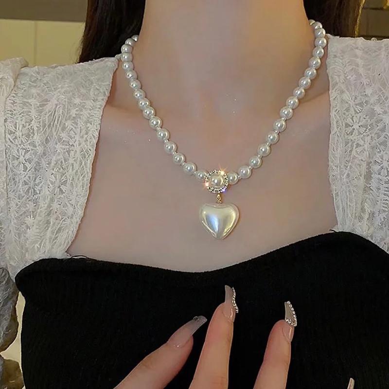 Diamond-encrusted Pearl Love Necklace Necklace Women's Tide Niche High-end Sense with Elegant Jewelry