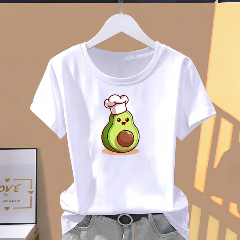 Women's summer T-shirt, cute and fashionable printed pattern, short-sleeve trendy top.