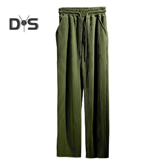 Men's Casual Wide-Leg Trousers Drawstring Waist Sweatpants with Side Pockets Straight Striped Loose Fit Trousers for Travel Outdoor Sports