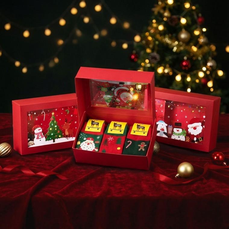 Christmas Socks 3-Piece Gift Set, Santa Holiday Socks with Gift Box