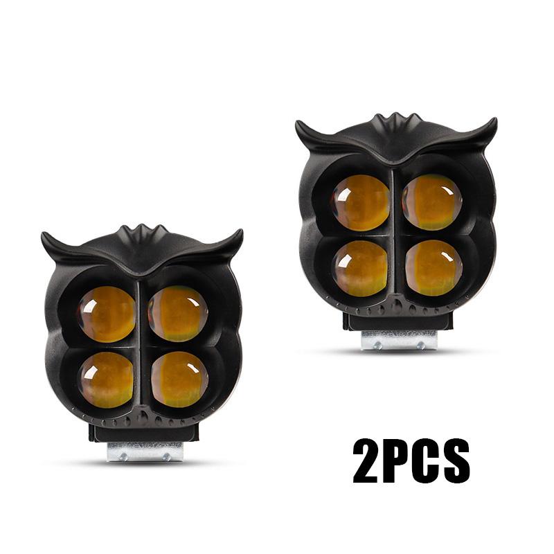 Universal Owl Shape 4-Lens Motorcycle LED Fog Lights, Dual Color White Yellow Driving Spotlights for HJG Scooter Bike,Waterproof Headlamp 1/2Pcs