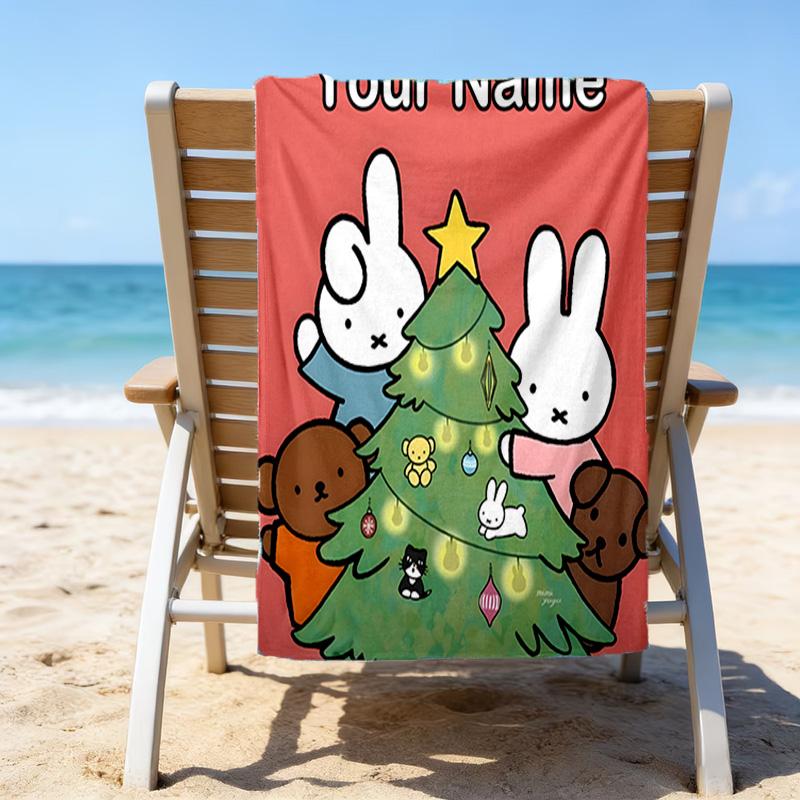 1pc Miffy2 Beach Towel with Custom Name, Beach/Swimming/Bath/Picnic/Camping Towel, Suitable for Seaside Beaches