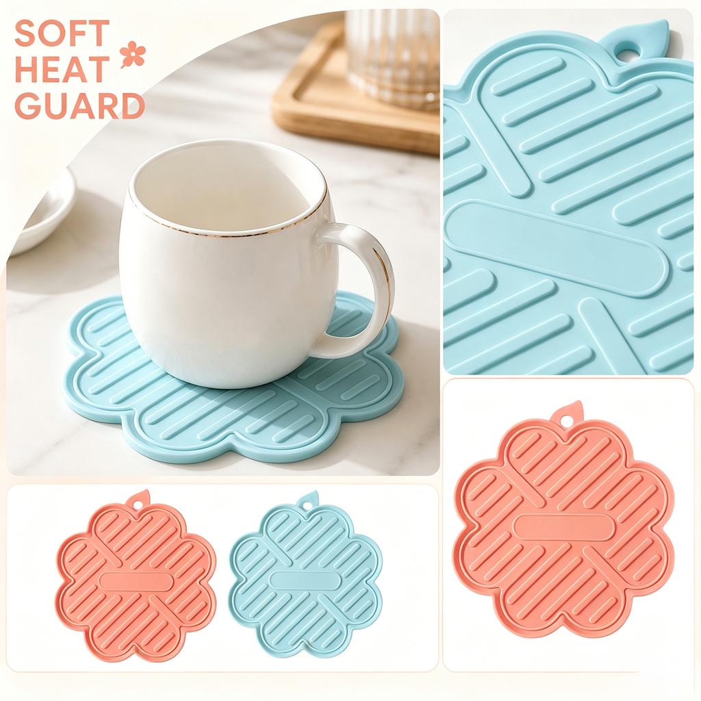 Heat Resistant Silicone Trivet Mat for Kitchen Use Soft Flexible Non-Slip Pot Holder and Coaster Suitable for Hot Pots and Dishes