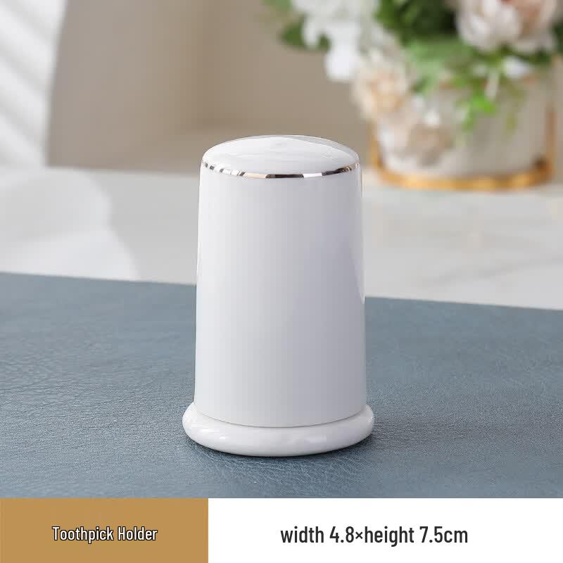 Silver-Rim Ceramic Toothpick Holder