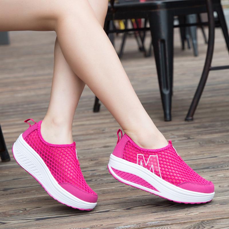 Women's Mesh Slip-On Platform Shoes - Spring/Summer Breathable Casual Sneakers with Thick Sole
