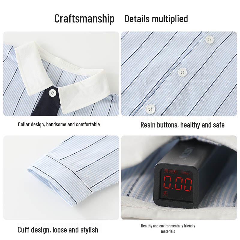 DUUDUU 2025 Streifen: Frühlingsoutfit im koreanischen Stil für Kleinkinder - Jungenhemd und Hosen-Set.