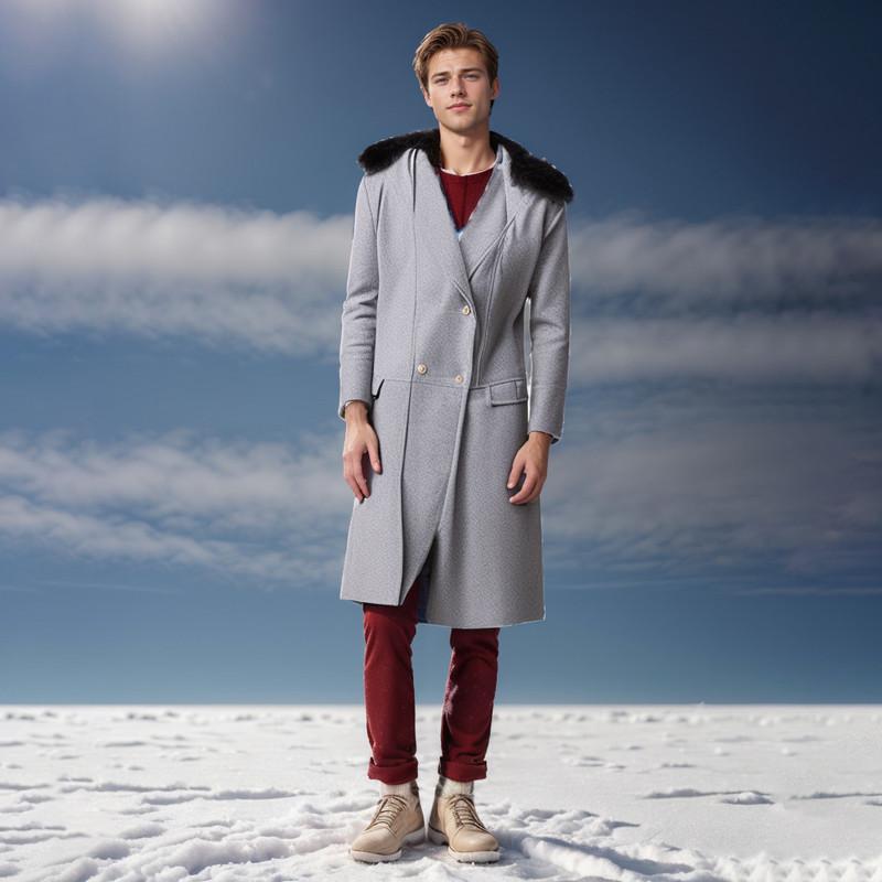 

Повседневный твидовый пиджак однотонный тонкий двубортный молодежный мужской пиджак с воротником-стойкой XL светло-серый