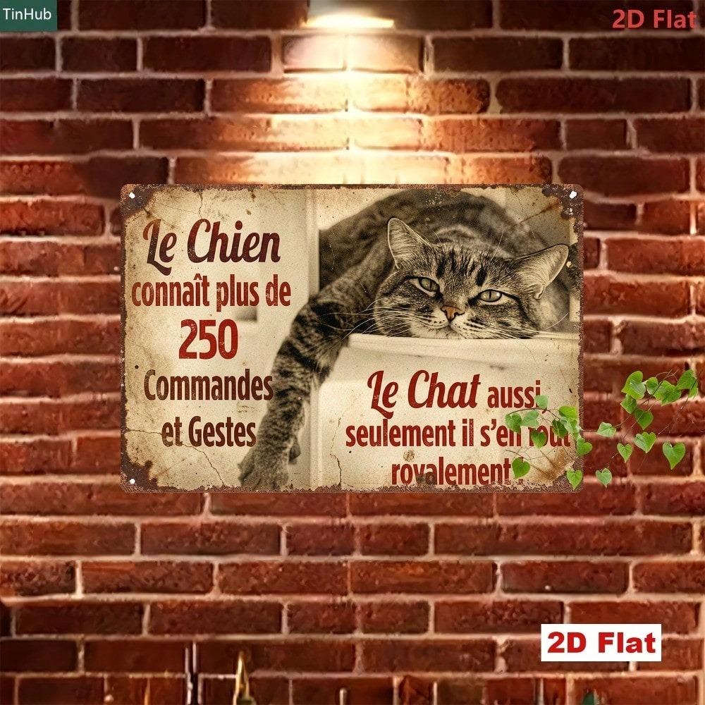 1pc Vintage French Quote Metal Sign, Humorous Cat Design, Nostalgic Industrial Wall Art for Home