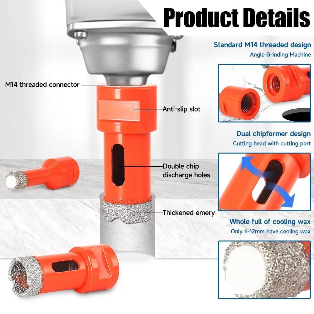 M14 Threaded Brazed Dry Drill Bit Hole Saw Cutter Durable Hole Opener Porcelain