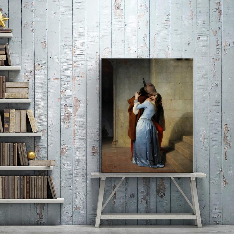 Italy Francesco Hayez Kiss-Il Bacio Canvas Painting Posters and Prints Wall Art Picture for Living Room Decor Cuadros
