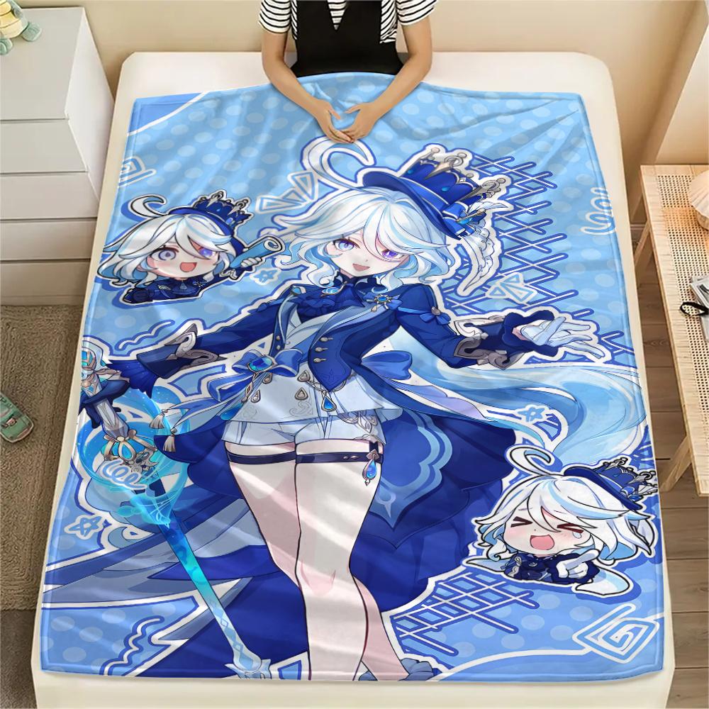 1PC Genshin Print Flannel Blanket, High quality All Seasons, Home Decor, Warmth and Comfort, Perfect for Christmas Gifts