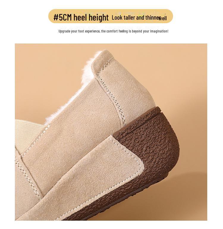 Autumn/Winter Plus Velvet Warm Slip-On Shoes: Thick Sole, Heightened Design for Middle-Aged and Elderly Women