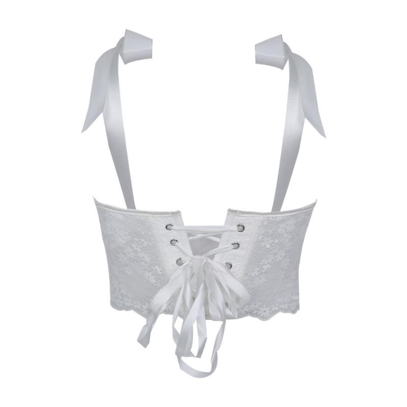 Spitzen-Schleifenband Korsett-Oberteil durchsichtiges Netz Bustier Crop-Top mit Stäbchen für Damen