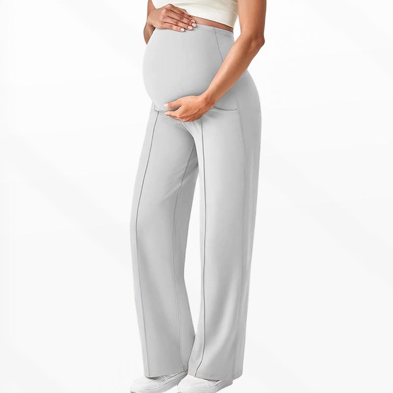 High Waist Maternity Pants,High Elastic Breathable Straight Wide Leg Trousers With Belly Support,No Tight Pressure On Abdomen For Pregnant Women