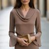 Women's Cowl Neck V-Neck Flared Long Sleeve Blouse for Casual and Wear