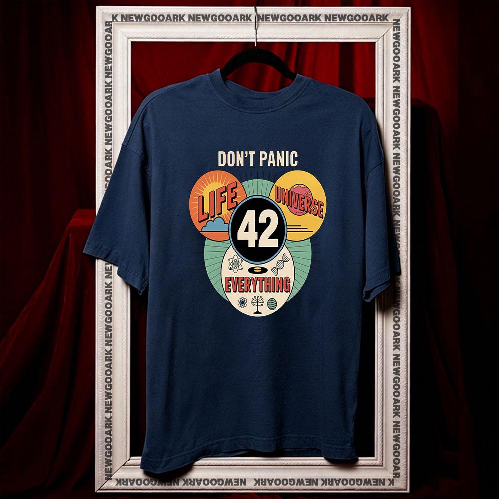 

Dont panic Life Universe Everything 42 Science Fiction Space Lovers shirt Women Unisex Casual cotton printed t shirts Adult S