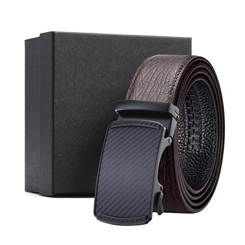 Men'S Belt Automatic Buckle Water Ripple Leather Belt Business Gift Print Belt First Layer Cowhide