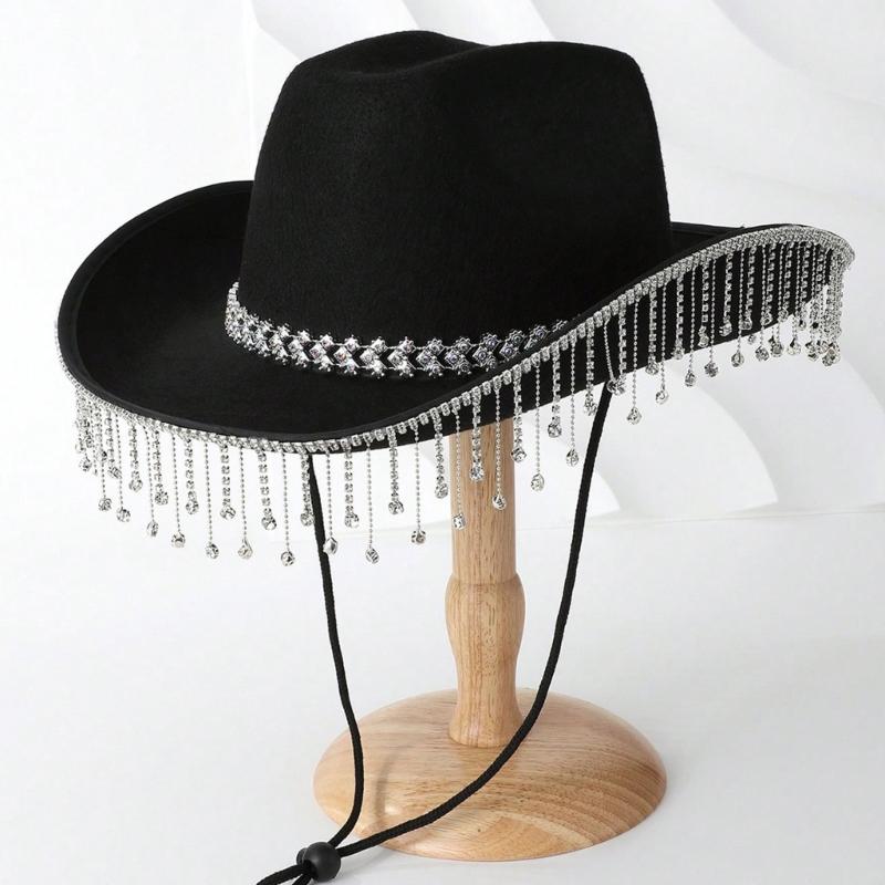 Soft Sweet Unisex Hat British Stylish Hat Rhinestones Fashionable Western Hat for Parties and Weddings
