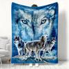 Wolf Pack Blanket with Moon and Forest Design Blue Eyes Wolf Art Soft Fleece Throw Perfect for Nature Lover Home Decor