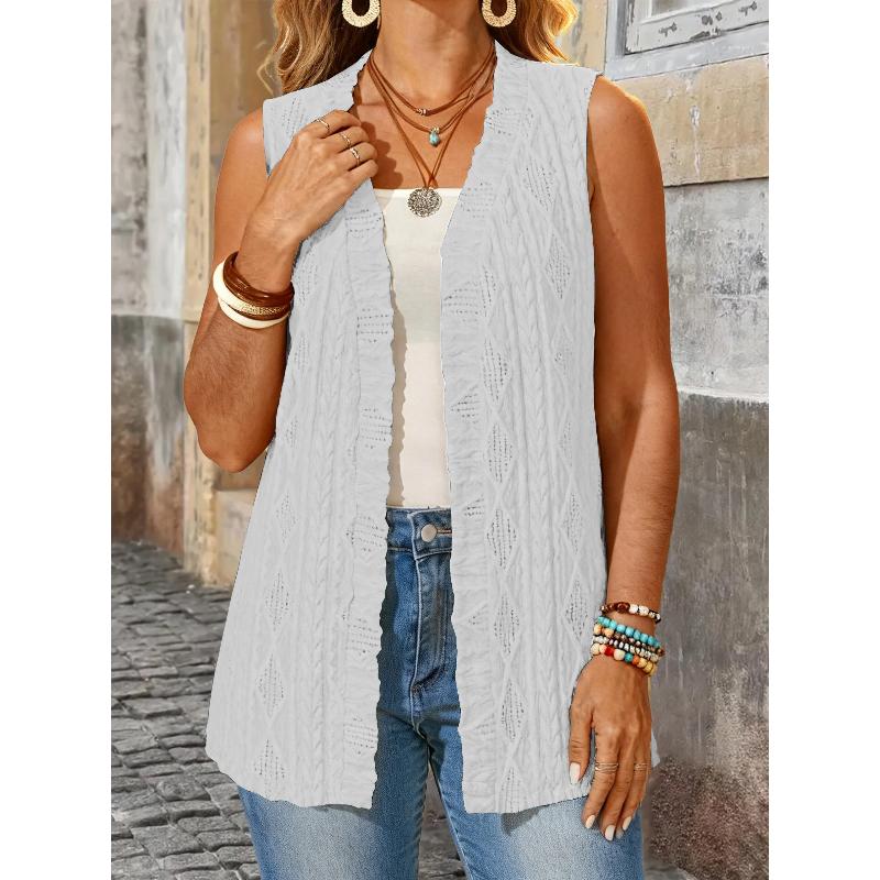 Cardigan lavorato a maglia trasparente aperto davanti da donna Oversize Estivo Leggero Traspirante Top Monocolore Loungewear da Vacanza
