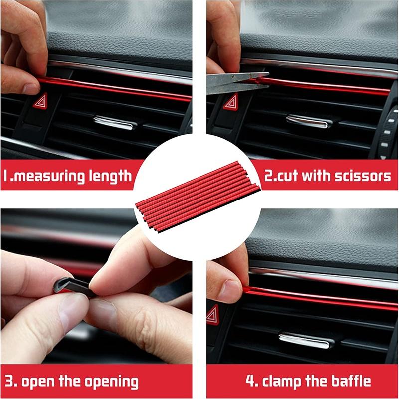 Car Air Conditioning Air Outlet Decorative Strip Mesh Clip Strip U-shaped Electroplating Bright Strip Chrome-plated Color 10pcs