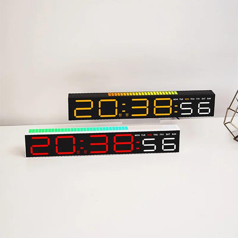 LED Alarm Clock with Rhythm Light Bar Colorful Table Clock with 3 Levels Brightness Adjustable RGB Colorful Electronic Clock