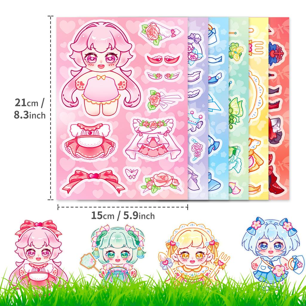 6 Photos/pack of New Products Cotton Doll Cute Dress-up Character Stickers DIY Handbook Decorative Cute Stickers