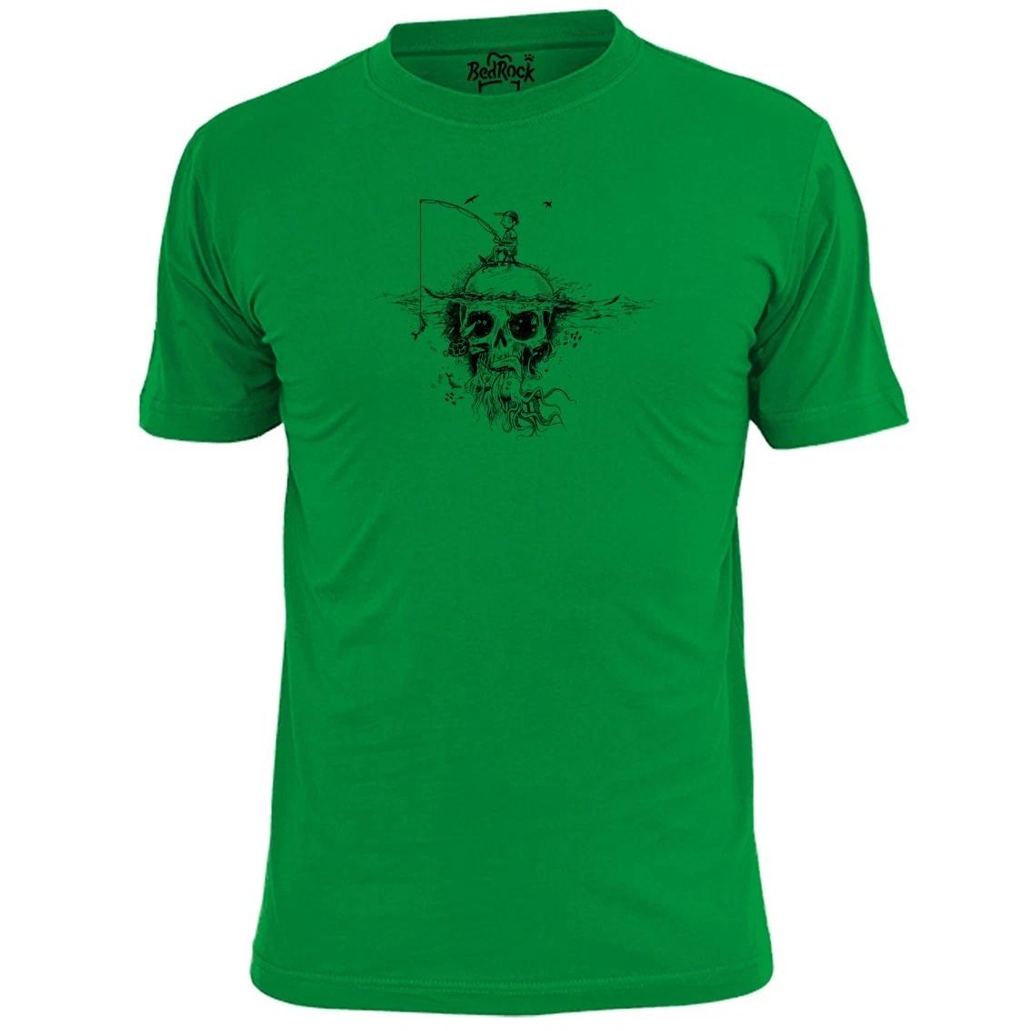 Mens Fisherman On Skull Fishing T shirt Angling Rod L