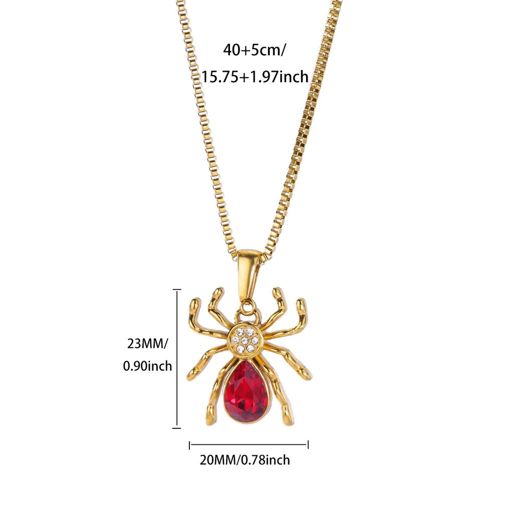 Stainless Steel Spider Pendant Necklace For Women Gold Color Red Zircon Spider Necklace Trendy Gothic Jewelry Gift