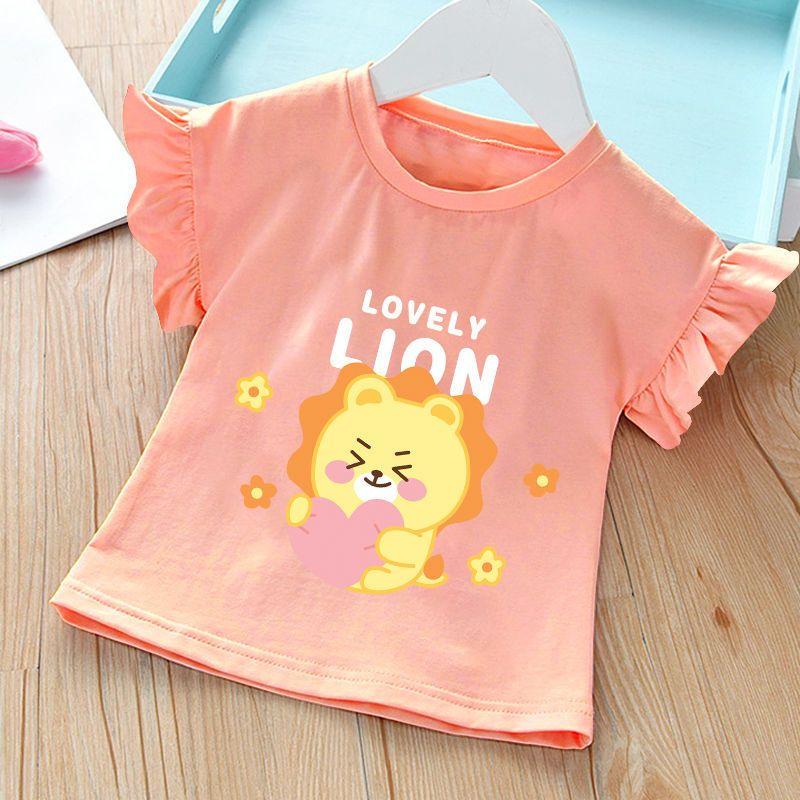 Round Neck Cute Printed Top New Summer Girl Baby Short Sleeved T-shirt Ruffled Bottom Shirt