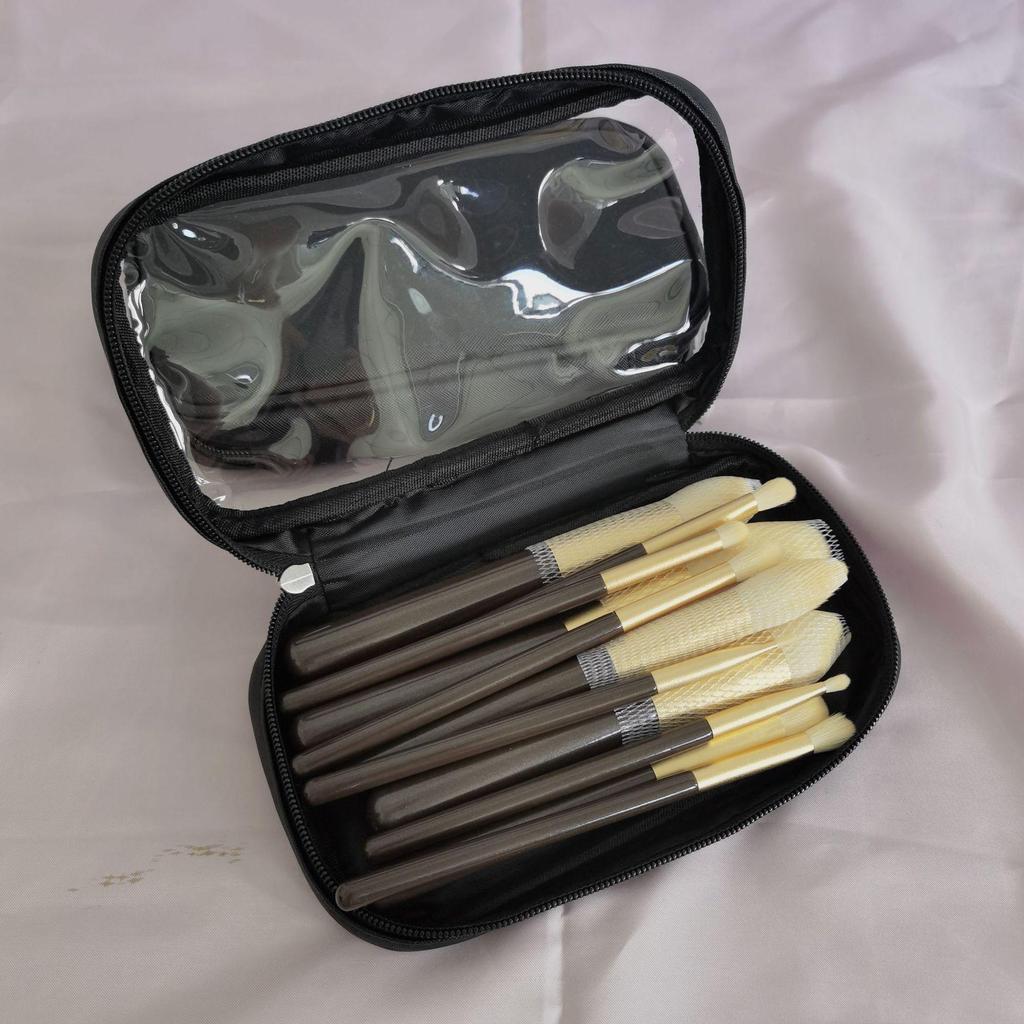 Black Waterproof Double Zipper Makeup Brush Storage Bag - Portable Multifunctional Organizer